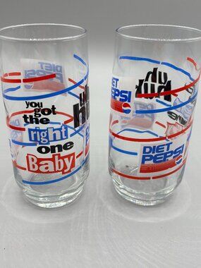 Vintage 1990s Diet Pepsi Glasses ~ Set of 2 UH HUH - You Got The Right One Baby
